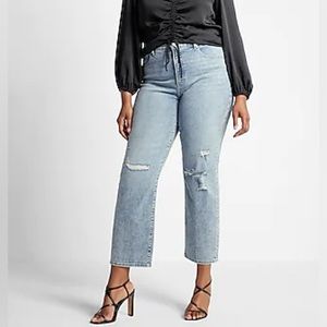 Express High Waisted Light Wash Ripped Straight Ankle 10R